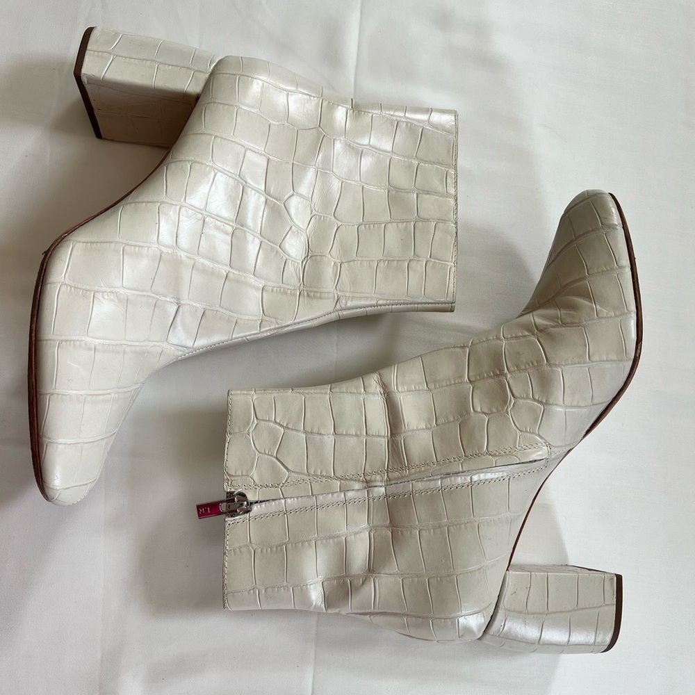 Loeffler Randall White Croc Leather Heeled Ankle Booties